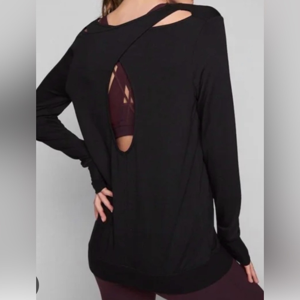 Athleta Black Modal Spandex Open Cutout Back Long Sleeve Tunic Top Womens